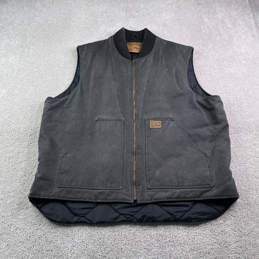 Powder River Outfitters Vest Mens XL Grey Quilted Twill‎ Full Zip Panhandle Slim